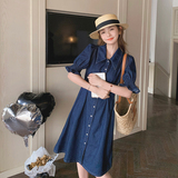 法式复古牛仔连衣裙女夏季2025新款高级感泡泡袖设计感绝美衬衫裙，女装连衣裙，浙宝130