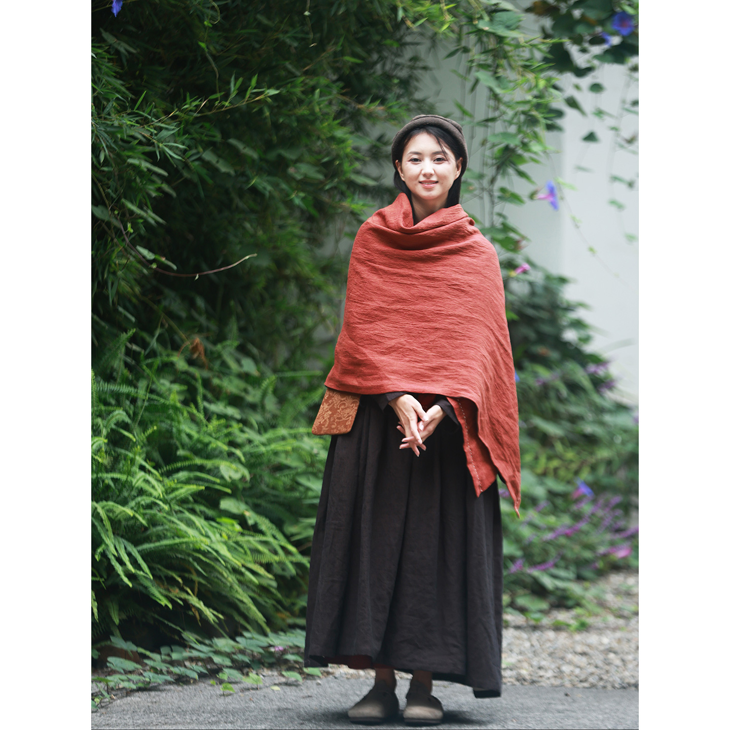 天然亚麻皱撞色文艺范百搭围脖