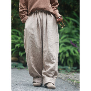 禅意素雅百搭长裤 柚子茶 生态色织汉麻夹棉萝卜裤 听花香 奶茶
