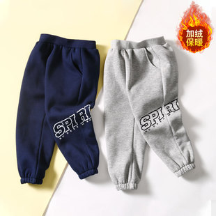 冬款男童加绒加厚运动裤宽松冬季中大童卫裤儿童裤子超厚棉裤外穿