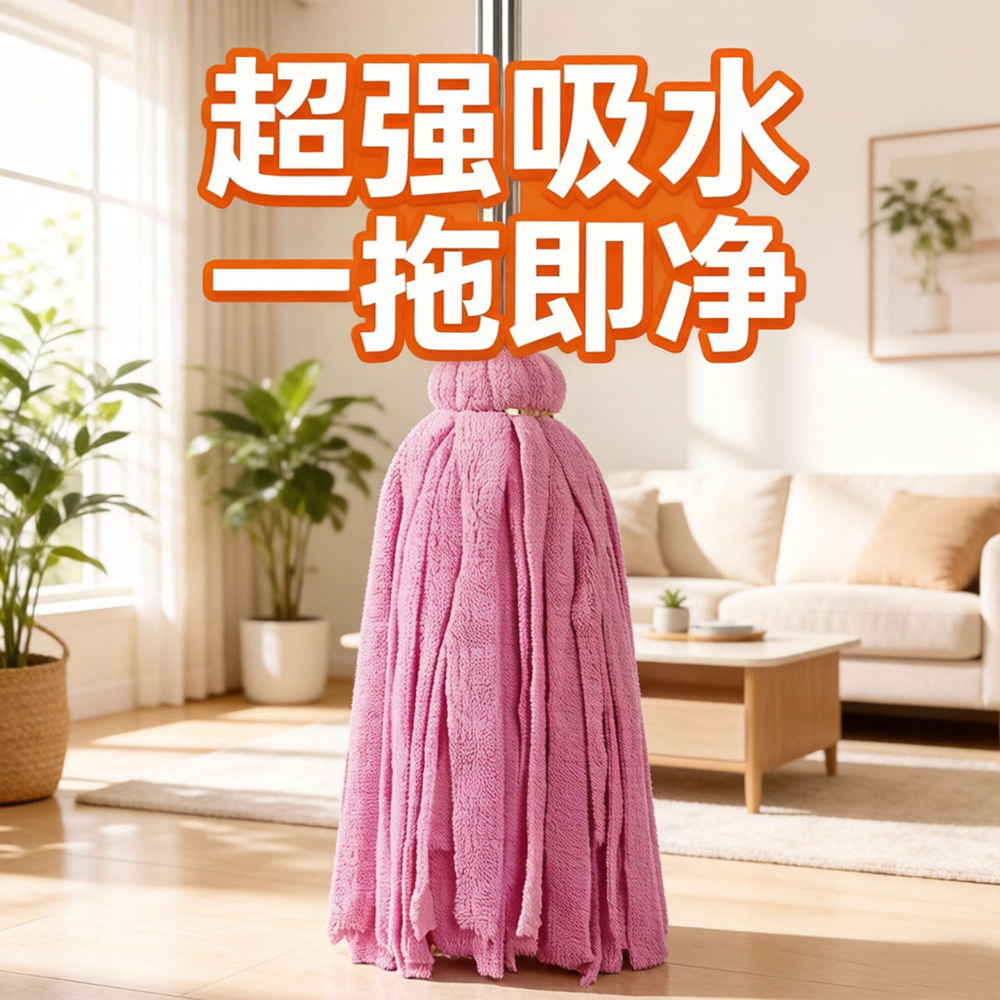 老式地拖墩布头吸水家用地板瓷砖木柄珊瑚绒单个干湿两用布条拖把