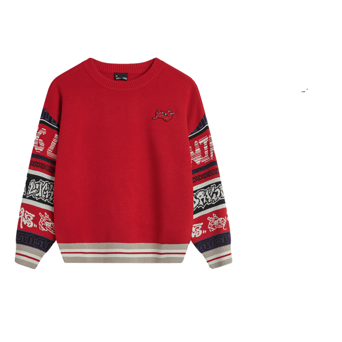 李宁男女童红色毛衣2024龙年新年款本命年保暖针织衫YMBU011/015