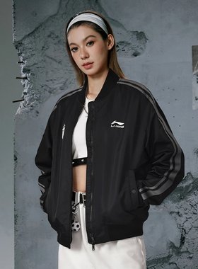 李宁飞行夹克男2025新款工装宽松棉服加绒保暖棒球服女AJMV295