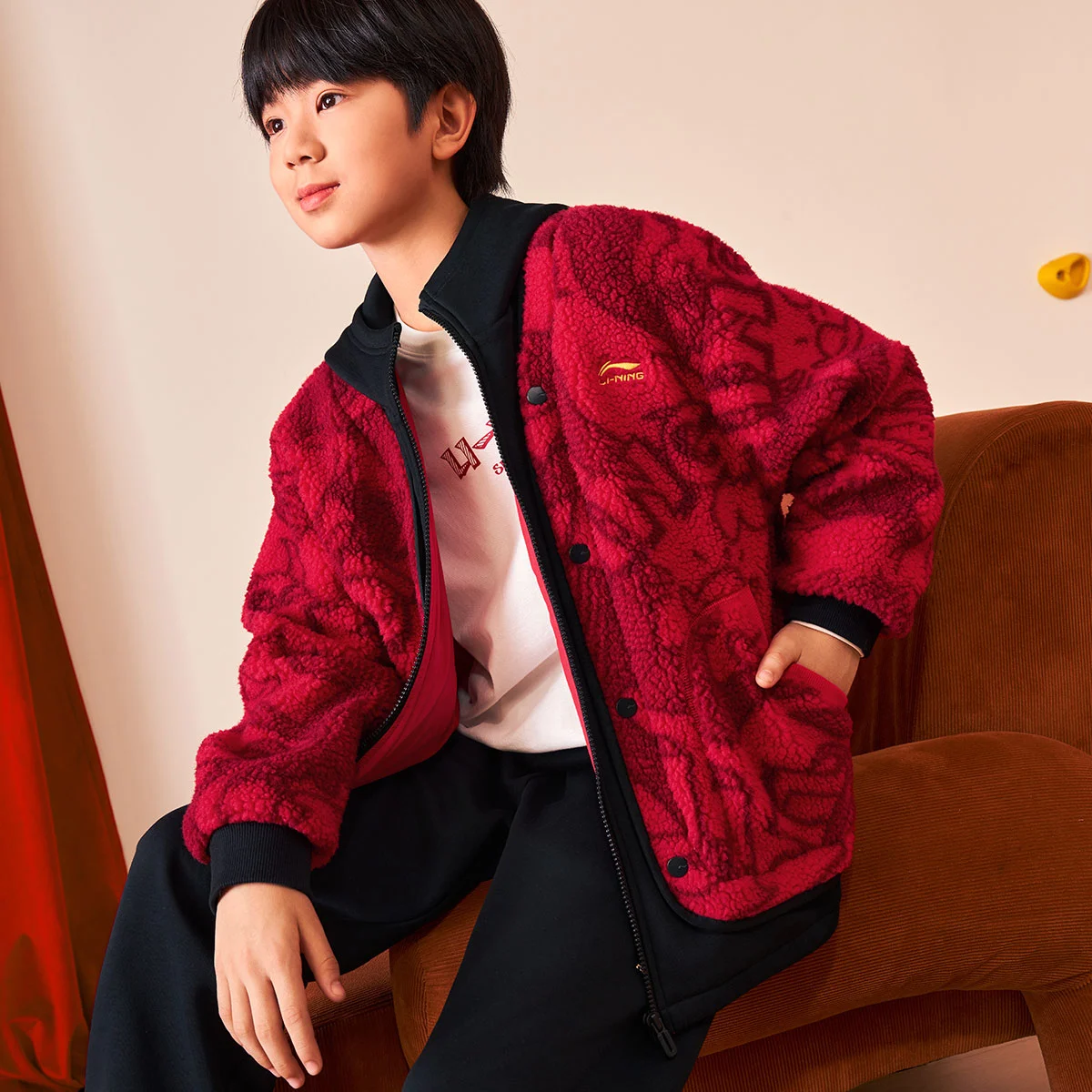 李宁男女小大童宽松休闲外套YFDW075-1