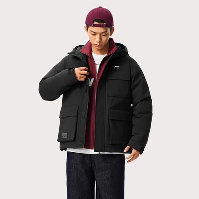 肖战同款李宁短款羽绒服男子2024冬季新款防泼水鸭绒外套AYMU363