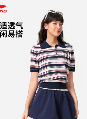 李宁短袖编织衫女子2025新款米奇联名翻领针织上衣AMBV364
