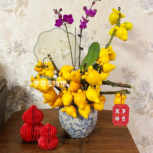 黄金果花瓶陶瓷五代果专用青花瓷裂纹鲜花水培干养五代同堂果花器