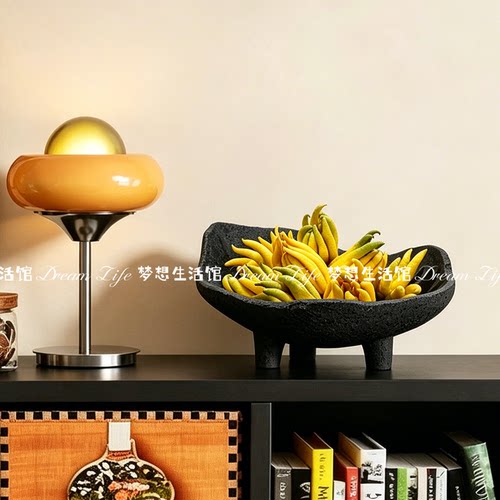 装饰果盘高端精致高颜值佛手柑瓜果托盘客厅茶几侘寂风黑色大号盘