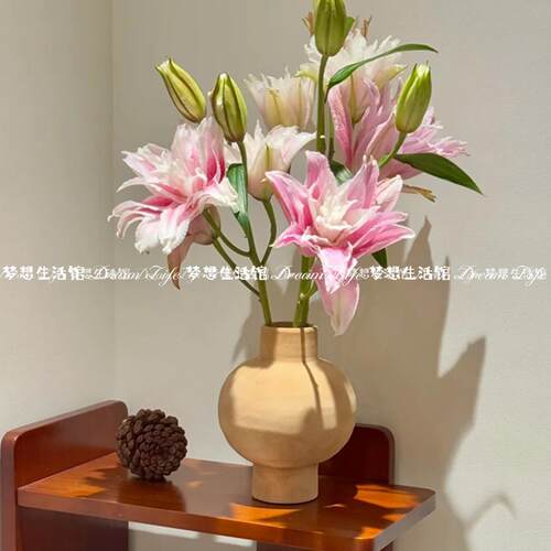 适合插百合的花瓶高级感鲜花专用复古陶瓷壁龛摆件做旧手工瓷器
