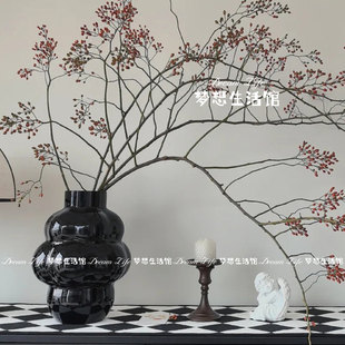 山归来花瓶法式设计云朵玻璃黑色茶几客厅轻奢高级感艺术插花摆件