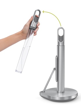 SimpleHuman 带按压喷雾泵张力臂不锈钢立式厨房纸巾架 单手撕纸