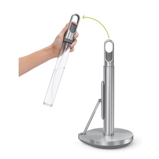 SimpleHuman 带按压喷雾泵张力臂不锈钢立式厨房纸巾架 单手撕纸