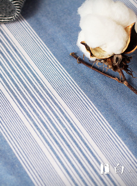 直白| 纯棉手工土布床单蓝色条纹小清新LOFT古朴北欧风1.5米1.8米