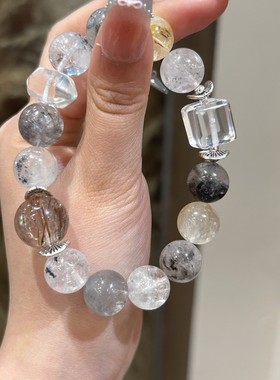 【方莳纪】天然闪灵钻黑金超多宝手链白水晶红薯爆百搭设计感手串