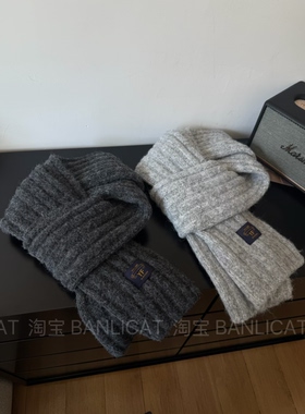 BanliCat 高级感简约含羊毛深灰色围巾男女情侣秋冬保暖披肩围脖