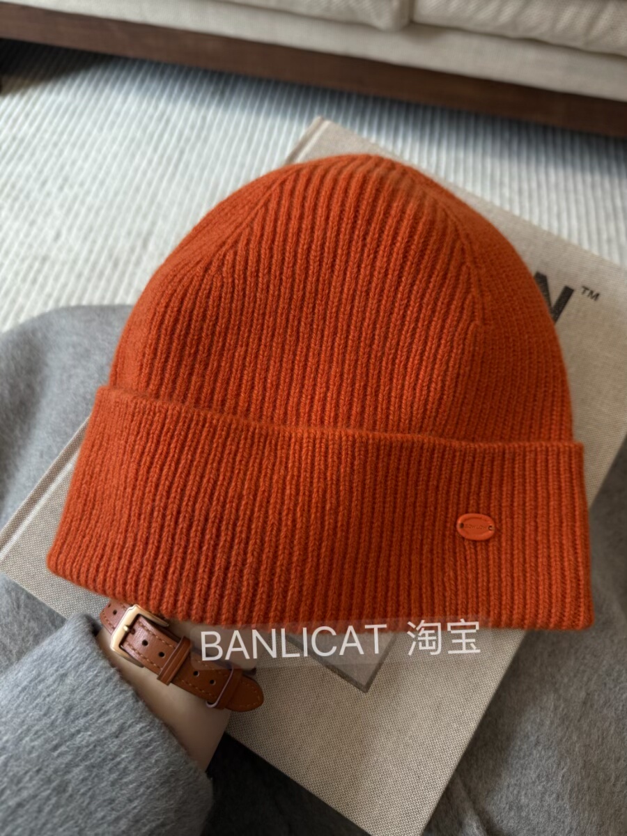 100%羊毛显白复古桔毛线帽子女秋冬保暖护耳显脸小纯色针织帽冷帽