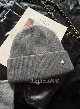 高档兔绒绵羊毛灰色双层针织毛线帽男女秋冬保暖厚显脸小纯色冷帽