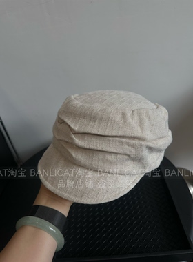BanliCat日系亚麻褶皱贝雷帽女士2026新款报童帽大头围帽慵懒时尚