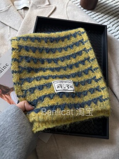 BanliCat韩ins风显白黄色含羊毛针织围巾男女秋冬保暖小围脖披肩