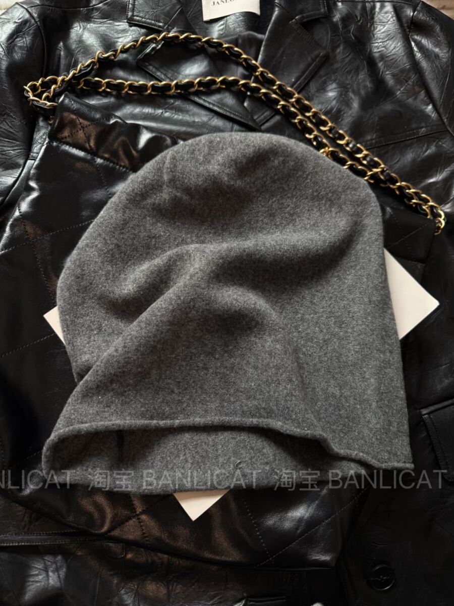 超大头围卷边显脸小堆堆帽冷帽男女含羊毛灰色保暖护耳针织毛线帽