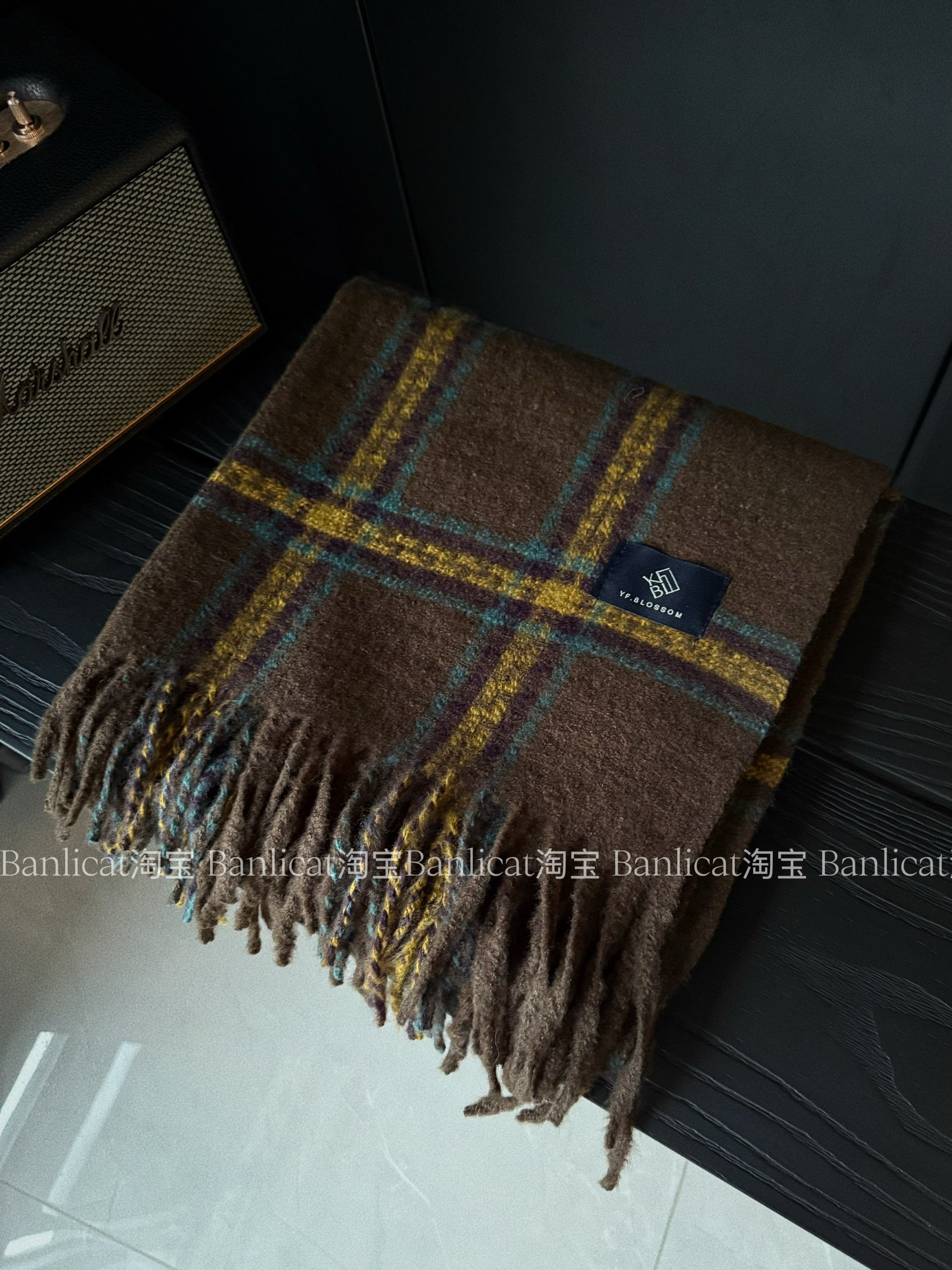 BanliCat韩版格子流苏加大保暖咖啡棕围巾女秋冬显白围脖防寒披肩