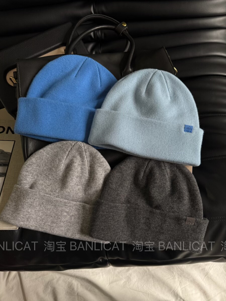 户外山系出片 100%羊毛双层冷帽男女保暖显白蓝色针织毛线帽秋冬