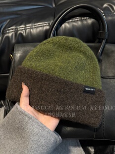 双层加厚显脸小含羊毛显白撞色绿咖色针织毛线帽子女韩国冬冷帽男