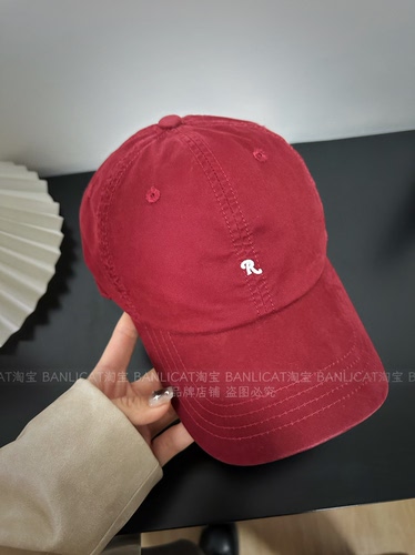 BanliCat 简约复古显白R字母小标刺绣棒球帽韩版宽檐显脸小鸭舌帽