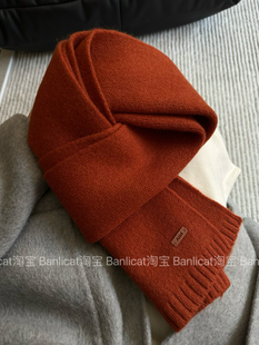 新款100%绵羊毛落叶桔纯色短款围巾女冬季针织保暖韩版围脖百搭男