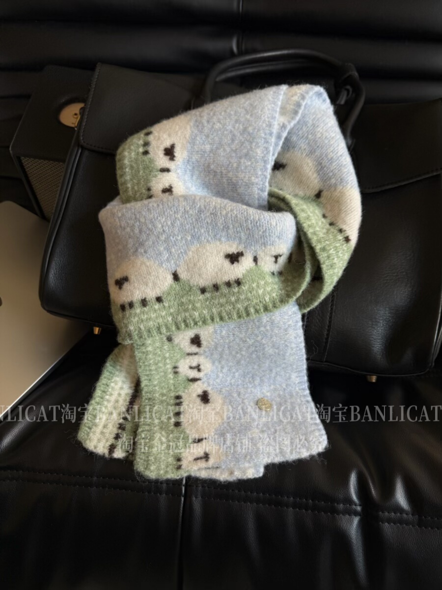 BanliCat 韩版可爱绵羊提花针织小围巾男女秋冬保暖学生围脖护颈