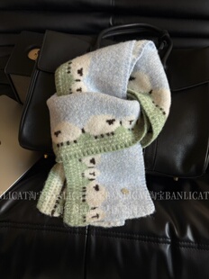 BanliCat 可爱绵羊提花针织小围巾男女秋冬保暖学生围脖护颈 韩版