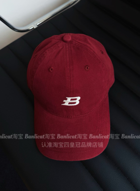 BanliCat 显白酒红色韩系字母B棒球帽子女宽檐显脸小鸭舌帽男纯色