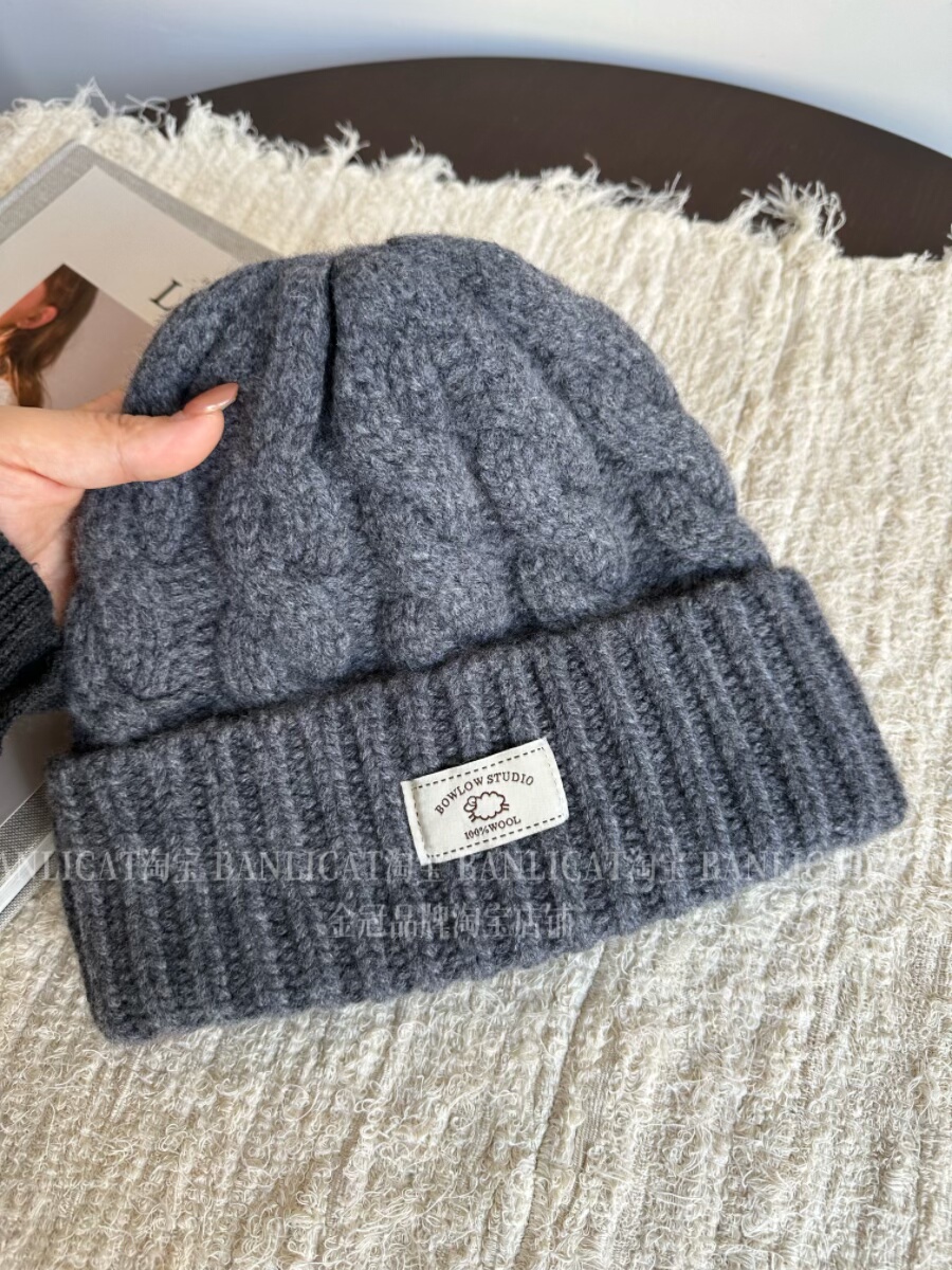 BanliCat韩国ins100%羊毛麻花针织帽子女冬保暖护耳毛线帽冷帽男