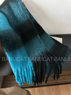 显白蓝色加长格子围巾女围脖 大幂幂同款 Banlicat 秋冬保暖新品