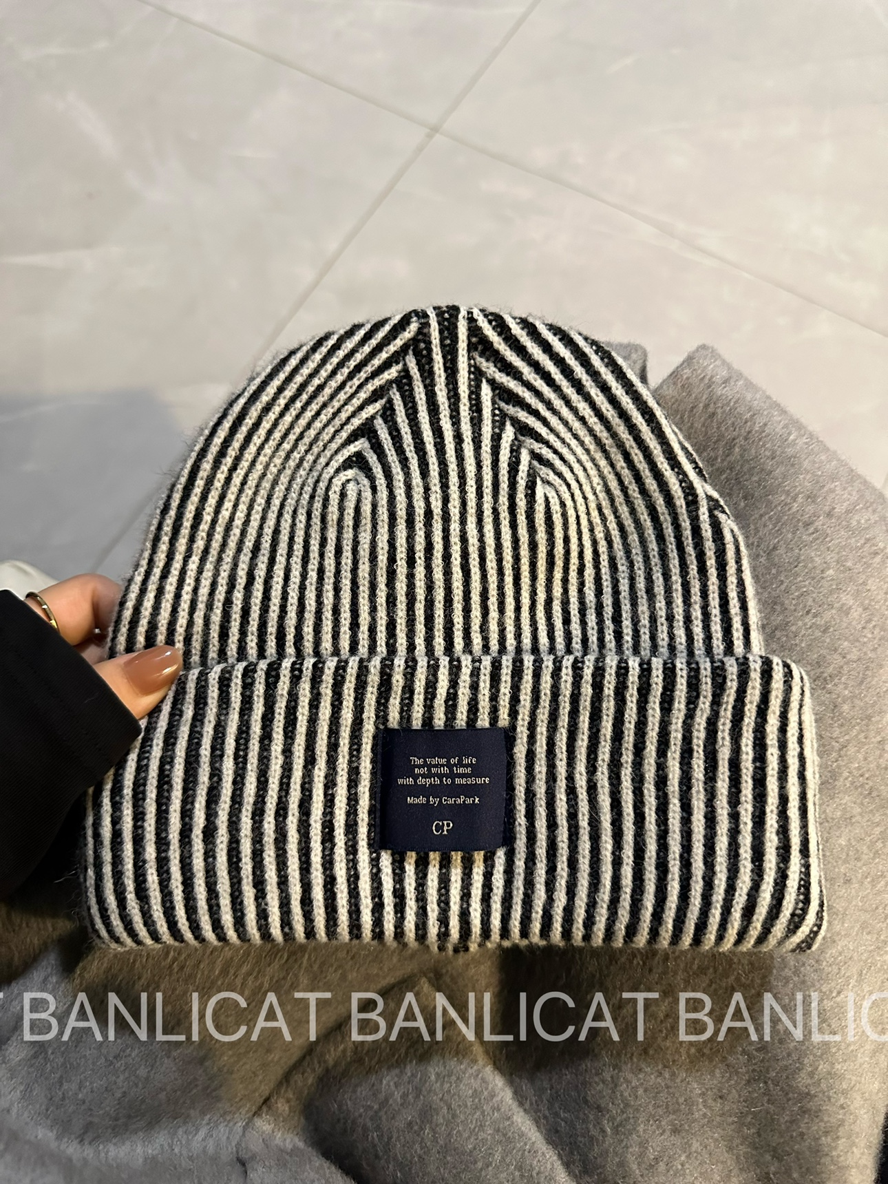 BanliCat条纹加厚双层毛线帽子
