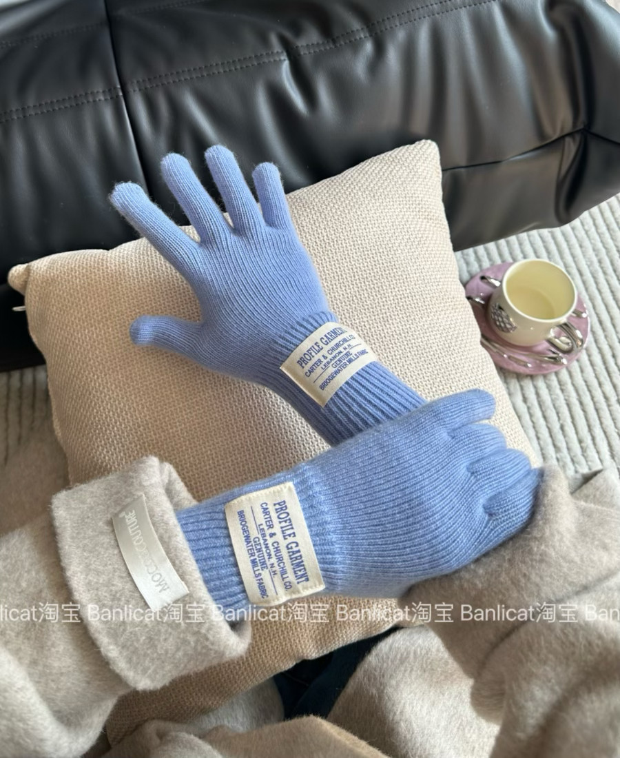 Banlicat韩系秋冬新 纯色ins风含羊毛针织毛线手套保暖防寒可触屏
