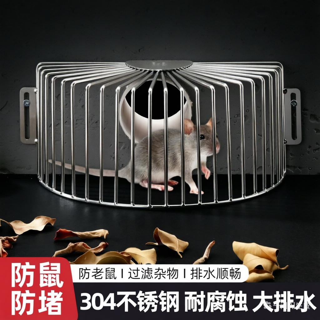 304不锈钢侧排地漏墙角防堵罩天台阳台管道管口110管防堵网罩防堵