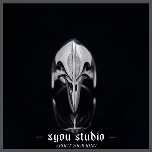 Syou暗黑乌鸦头骨钛钢戒指不掉色男生小众哥特饰品时尚指环朋克