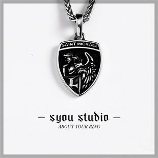 Syou圣米迦勒天使钛钢复古吊坠项链哥特朋克配饰小众设计欧美男女