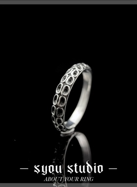Syou圆圈章鱼个性情侣钛钢百搭戒指克苏鲁暗黑小众指环男女饰品