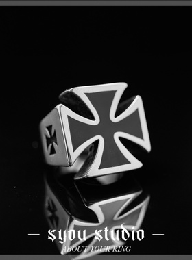 Syou滴胶铁十字朋克钛钢戒指