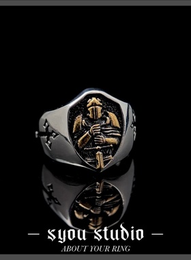 Syou哥特朋克钛钢骑士印章戒指