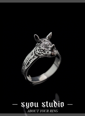 Syou暗黑犀牛头钛钢不掉色戒指