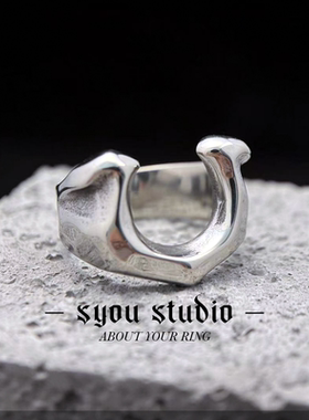 幸运马蹄铁欧美复古钛钢戒指