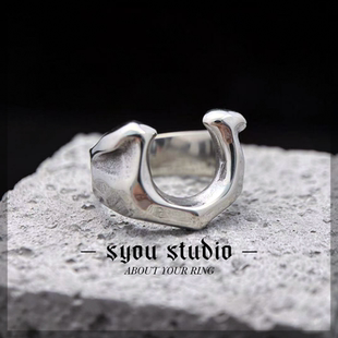 幸运马蹄铁欧美复古钛钢戒指不掉色指环小众男女饰品ins高级感