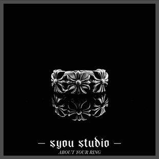 Syou复古CH单十字花钛钢不掉色戒指情侣男生女款简约小众哥特饰品