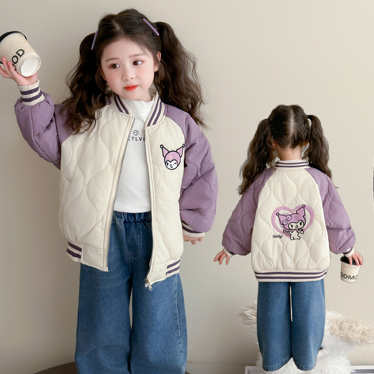 女童棒球服外套秋冬季2025新款洋气宝宝深秋装加厚儿童库洛米棉服