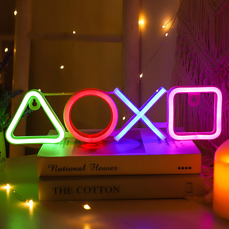 跨境ins新款led霓虹灯 符号标识 PS4符号 造型灯游戏室氛围装饰灯