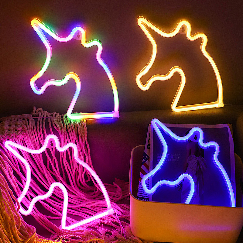 跨境新款LED独角兽霓虹灯造型灯酒吧音乐氛围装饰灯厂家直供