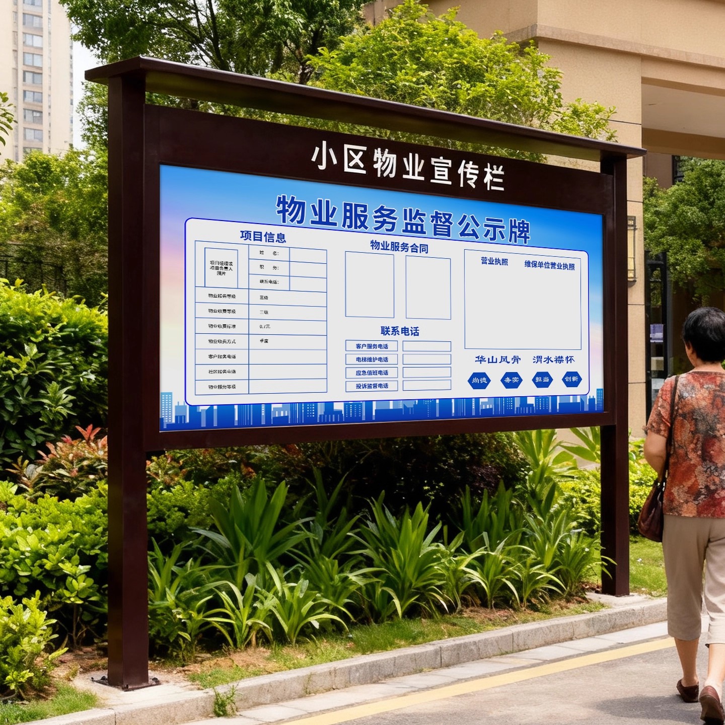 一体楣板物业宣传栏液压箱体